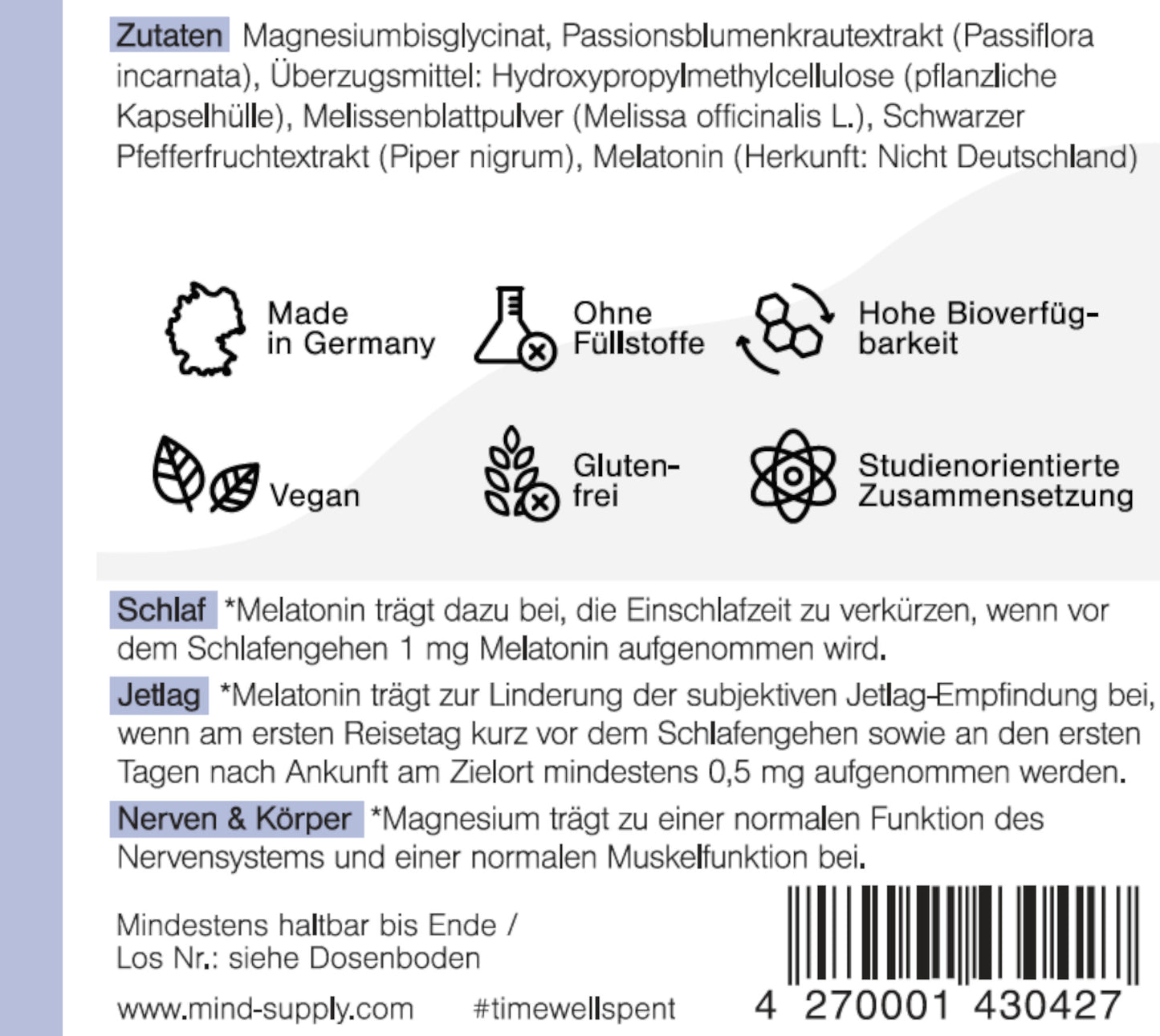 Zutaten und Herstellungshinweise des Nahrungsergänzungsmittels 23:Sleep main