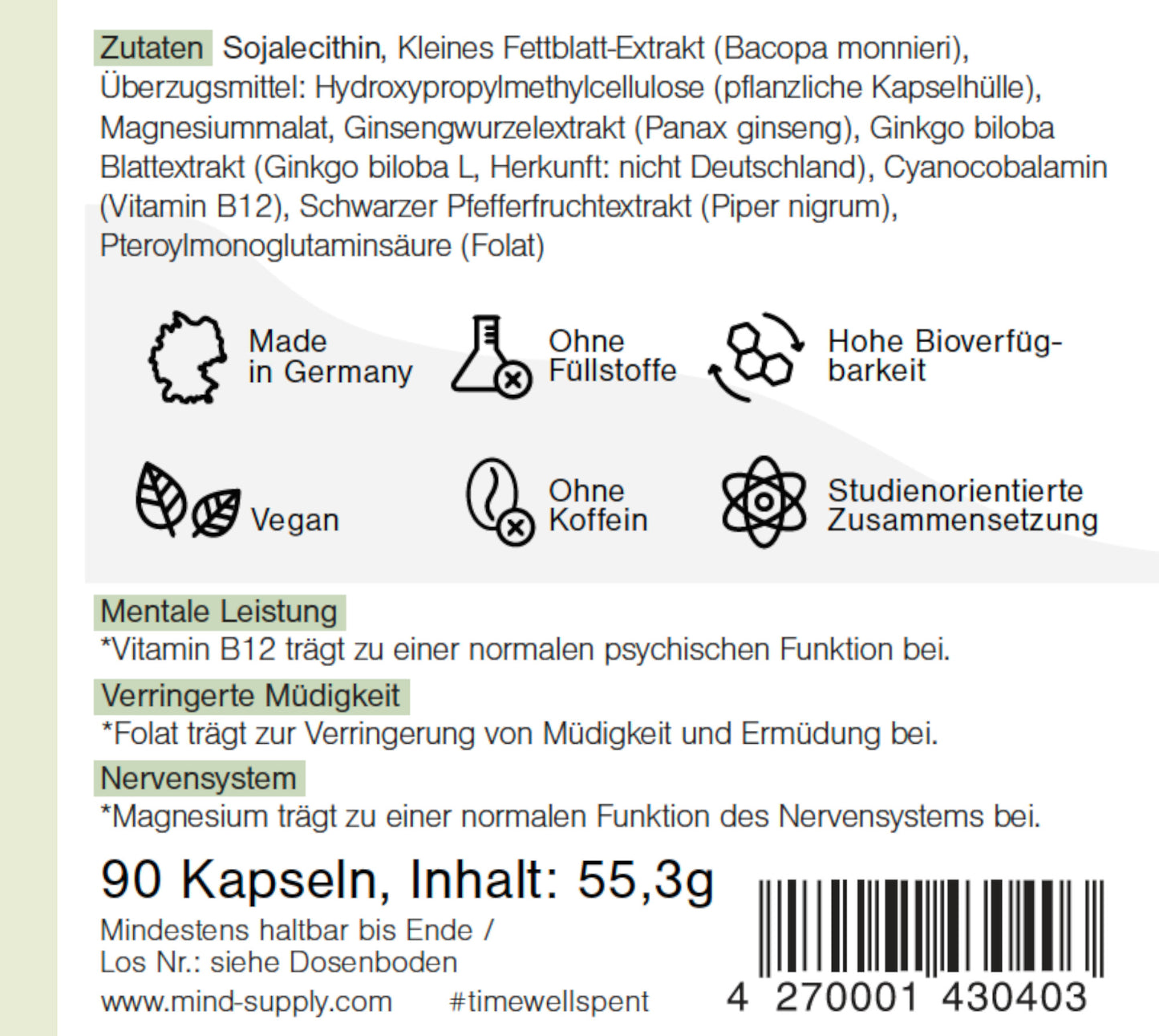 Zutaten und Herstellungshinweise des Nahrungsergänzungsmittels 12:Focus main