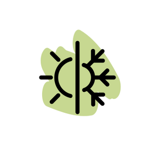Icon schwarze Linie halb Sonne halb Schneeflocke grüner Hintergrund